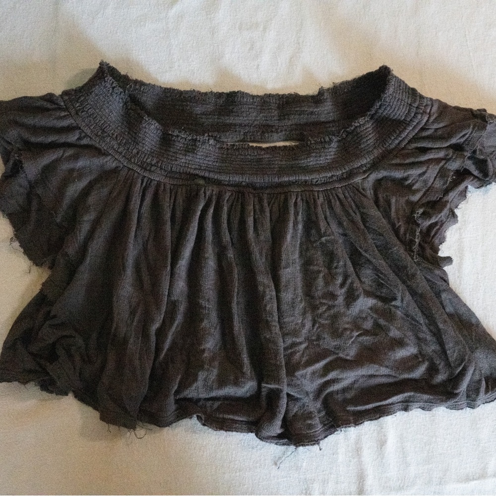Free People Charcoal Smocked Blouse - Picture 2 of 4